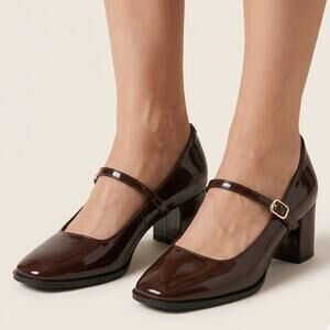 NWOB Madewell Greta Patent Leather Block Heel Mary Jane Pumps Brown Women Size 7